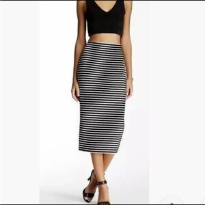 Sanctuary Black Ivory Striped Midi Elastic Waist Ponte Knit Pencil Skirt Small